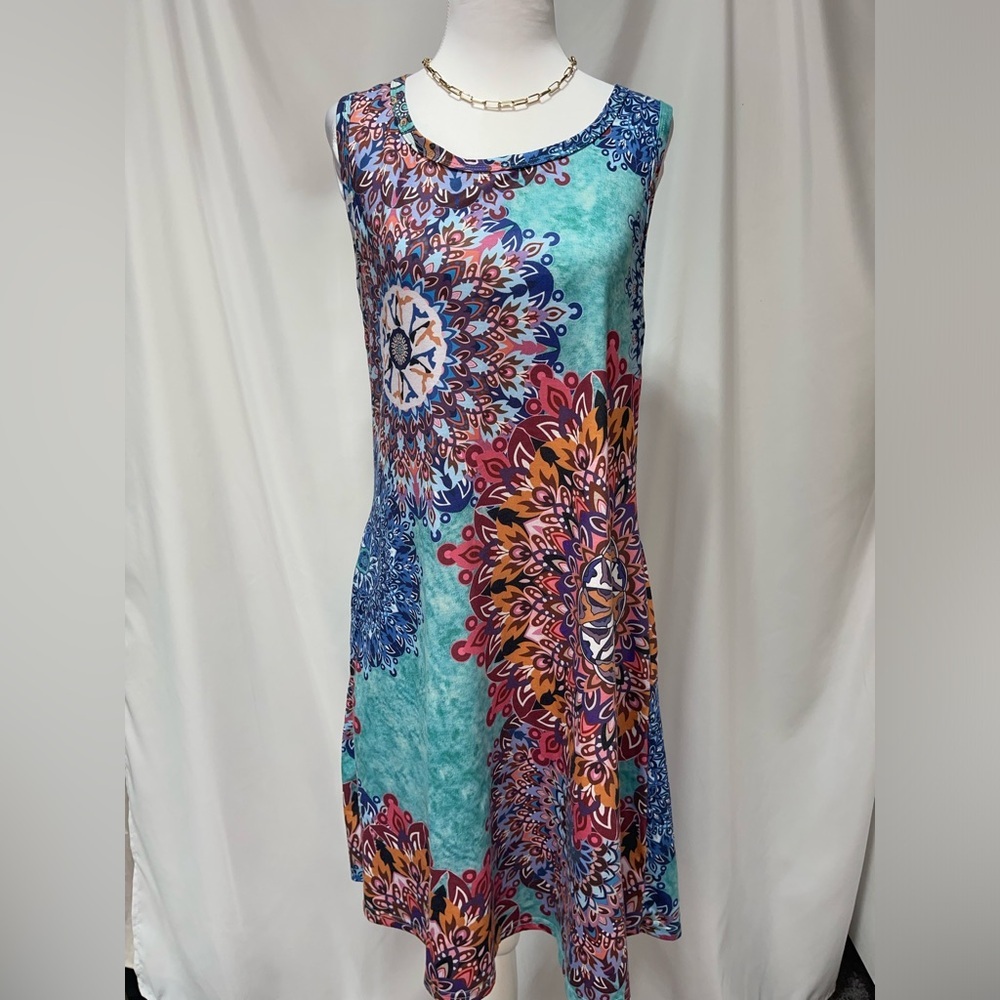 Colorful multicolored Sleeveless round neck summer Dress women’s size M